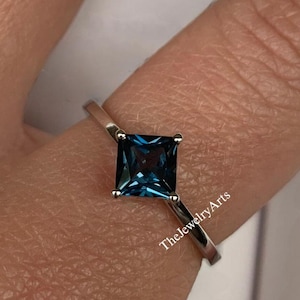 Ring London Blue Topaz Ring, Princess Cut , Sterling Silver, Handmade Bridal Ring, Gift For Women,November Birthstone