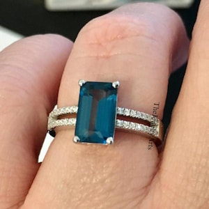 Emerald London Blue Topaz Ring, 925 Sterling Silver, Blue Gemstone, Promise Ring, Engagement Ring, Gift For Her