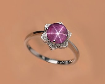 Anel minimalista, anel de rubi, anel de prata esterlina com rubi estrela natural, pedra preciosa estrela, anel rubi estrela genuíno