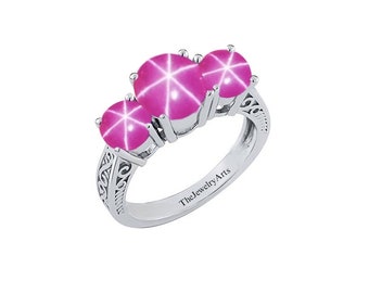 Pink Star Ruby Ring, Lindy Star Ruby Ring, Vintage Women Ring, Cabochon Ruby Star Ring, Art Deco Ring Promise Ring