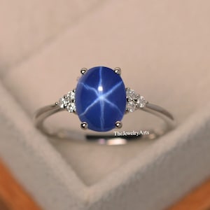 Oval Lindy Star Ring Blue Lindy Star Ring Star Sapphire Ring In 925 Sterling Silver Women&#39;s Engagement Ring Promise Ring