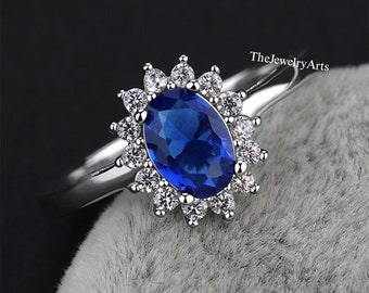 Vintage Blue Sapphire Ring, Oval Cut, Sterling Silver, September Birthstone, Promise Ring for Her