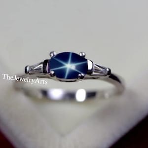 Unique Lindy Star Ring, Blue Star Ring, 925 Sterling Silver, Sapphire Star Ring For Bride