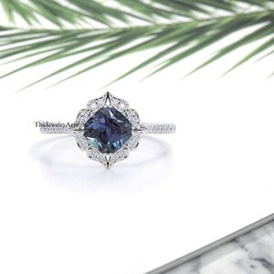Alexandrite Ring, Cushion Cut Alexandrite Ring, Sterling Silver Ring, Lab Created Alexandrite Ring Color Change Stone Ring Hand made Ring