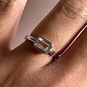 Green Amethyst Ring, Emerald Cut, 925 Sterling Silver,  Anniversary Ring For Women