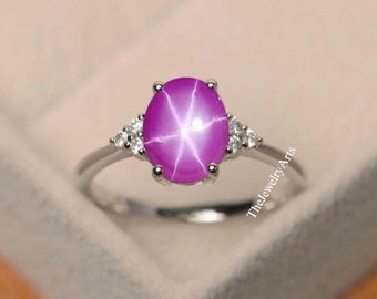 Anillo de rubí estrella natural, anillo minimalista, plata maciza, plata de ley 925, anillo de promesa, anillo de estrella de rubí, anillo de piedra de nacimiento, regalos para mujeres