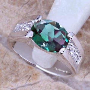Vintage Alexandrite, Engagement Ring, Unique Oval, Solid Silver Ring, Lab Alexandrite Ring, Wedding Ring, Promise Ring, Anniversary Ring