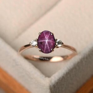 Danity Star Rubinring, 925 Silver Handgjord Ring Rubinring, Damring, Oval Förlovningsring Statementring Vintage Minimalistisk Ring