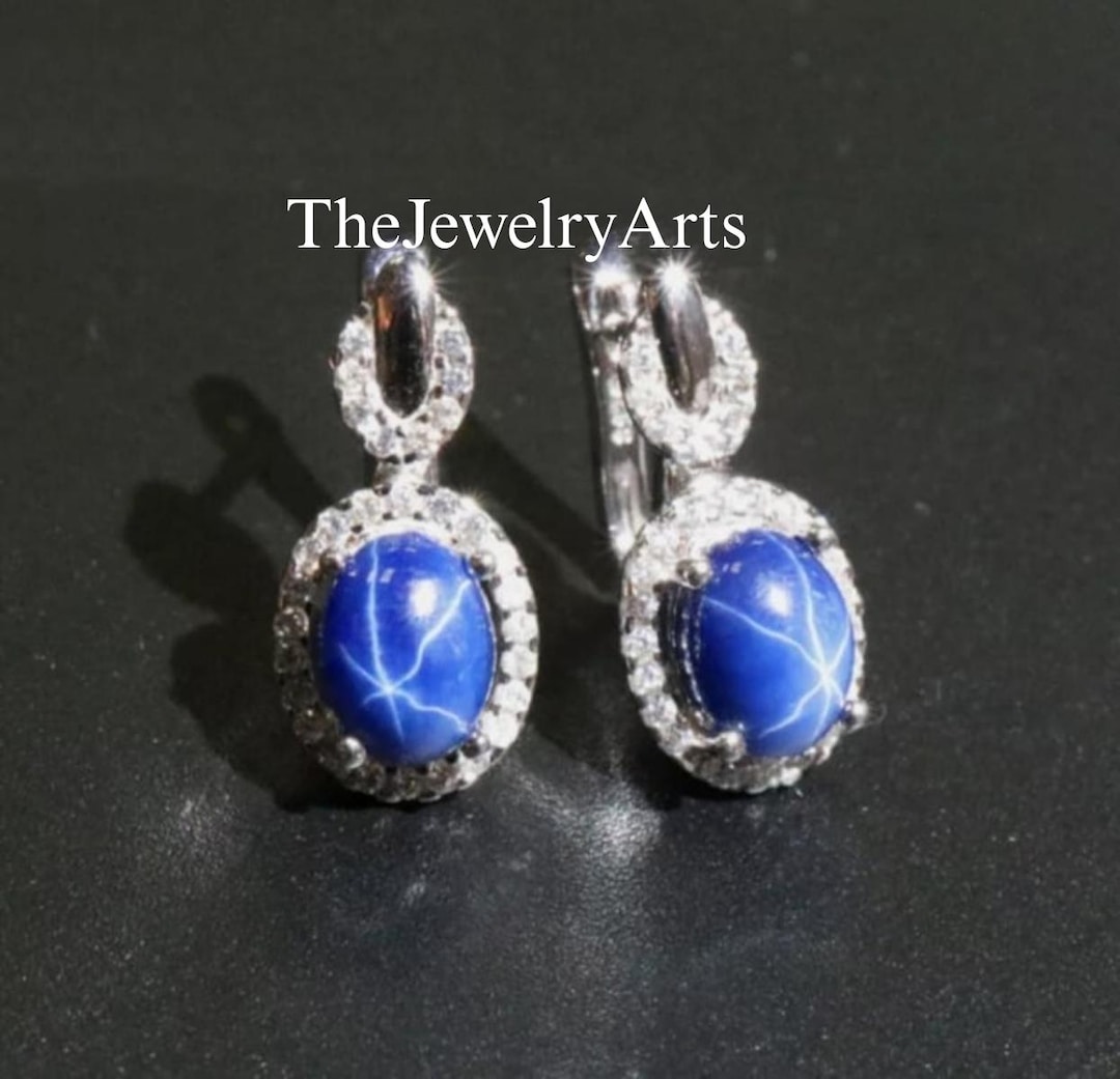 Light Blue Sapphire Star Earrings