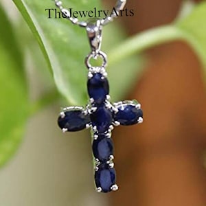 Minimalist Blue Sapphire Necklace, Dainty Silver Cross Necklace, Sapphire Pendant, September Birthstone Jewelry, Gift For Her, Birthday Gift