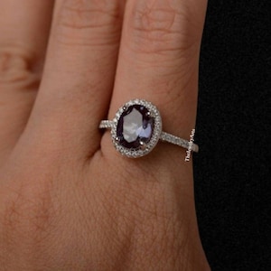 Oval Alexandrite Ring Vintage Sterling Silver Cluster Ring Rose Gold Alexandrite Engagement Ring Bridal Ring Birthday Gift Women