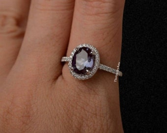Oval Alexandrite Ring Vintage Sterling Silver Cluster Ring Rose Gold Alexandrite Engagement Ring Bridal Ring Birthday Gift Women