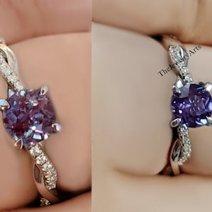 Unique Color Changing Alexandrite Anniversary Ring Silver Round Cut Alexandrite Stone June Birthstone Ring