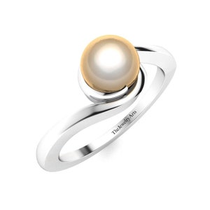 Gold Pearl Ring - Fresh Water Pearl 925 Sterling Silver Ring - Mother Pearl Ring- Handmade Ring - Pearl Engagement Wired Band Ring
