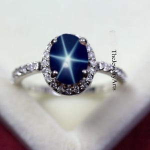 Genuine Lindy Star Sapphire 925 Sterling Silver Blue Star Sapphire Ring For Her