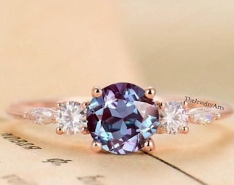 Art Deco Alexandrite Ring, 24k Rose Gold Vermeil, Engagement Ring, Promise Ring, June Birthstone ring, Anniversary Gift for Her