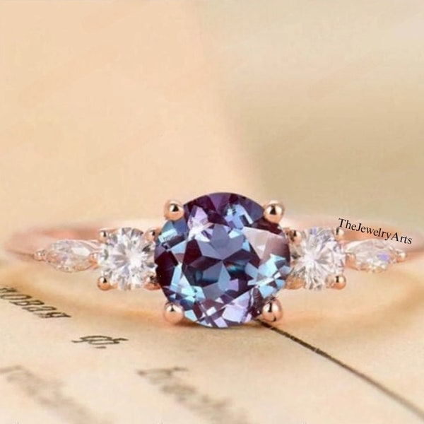 Art Deco Alexandrite Ring, 24k Rose Gold Vermeil, Engagement Ring, Promise Ring, June Birthstone ring, Anniversary Gift for Her