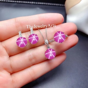 Natural Lindy Pink Star 4 pcs Set for Women Pink Star Jewelry in 925 Sterling Silver Ruby Star Jewelry Set
