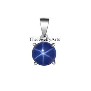 Handmade Vintage Genuine Blue Star Sapphire Necklace Sterling Silver / 925 Silver Lindy Star Sapphire Pendant