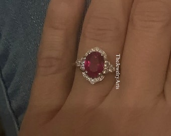 Oval Ruby Ring, Ruby Engagement Rings, Oval Ring, Sterling Silver, Red Gemstone Ring, Promise Ring ,Gift For Her