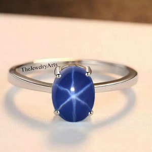 Star Sapphire Ring Sterling Silver 925 Blue Star Sapphire Ring Silver Lindy Star Ring