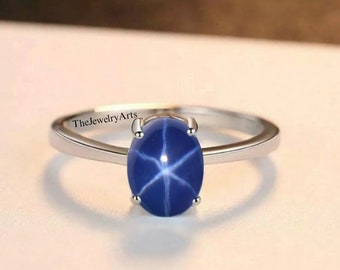 Star Sapphire Ring Sterling Silver 925 Blue Star Sapphire Ring Silver Lindy Star Ring