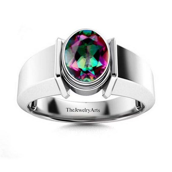 Men Mystic Topaz Genuine Gemstone 925 Sterling Silver Unique Topaz