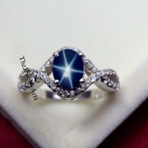 Lindy Star Sapphire Ring 925 Sterling Silver Genuine Blue Star Sapphire Ring For Women