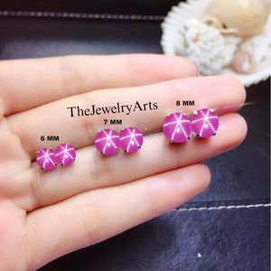 Star Ruby Earrings, Genuine Ruby Earrings with 925 Sterling Silver, Genuine Ruby Studs, Ruby Earrings