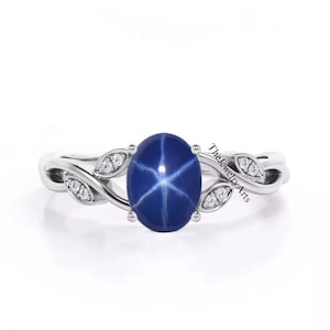 Women Star Sapphire Ring Sterling Silver 925 Blue Star Sapphire Ring Silver Lindy Star Ring