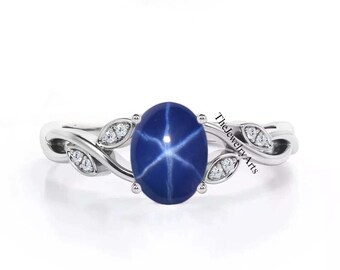 Bague femme saphir étoilé en argent sterling 925 Bague saphir étoilé bleu Bague en argent Lindy étoile
