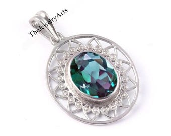 Oval Alexandrite Necklace 925 Sterling Silver Unique Necklace  Alexandrite Pendant Women Anniversary Gift June Birthstone Pendant