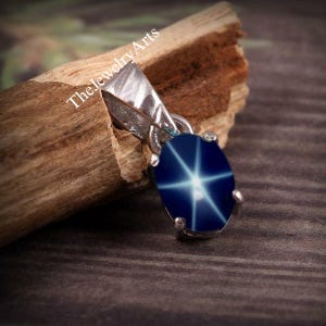 Fine Blue Star Sapphire Pendant Sterling Silver 925 Lindy Star Sapphire Cabochon Necklace For Women