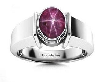 Bague homme rubis étoilé, alliance, bague rubis étoilé naturel, bague en argent 925, bague superposable, pierre de naissance, bague cadeau d&#39;anniversaire.