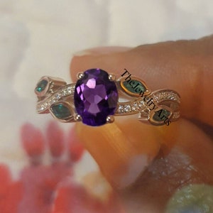Dainty Amethyst Ring, Purple Amethyst Ring, Gemstone Jewelry Ring, 925 Sterling Silver, Leaf Amethyst Ring , February Birthstone,