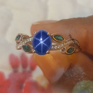 Silver Star Sapphire Ring Sterling Silver 925 Blue Star Sapphire Ring Silver Lindy Star Ring