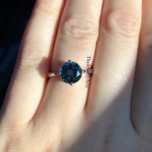 Real London Blue Topaz Ring, Round Gemstone, Sterling Silver, Simple Promise Ring, November Birthstone