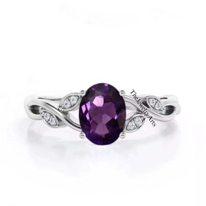 Genuine Amethyst Stackable Ring, Amethyst Ring, 925 Sterling Silver Ring, Leaf Purple Stone  Ring  Women Ring, Birthstone Ring, Promise Ring
