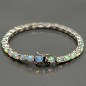Opal Tennis Bracelet for Women, Real Opal Bracelet, Fire Opal Bracelet, October Birthstone, Silver Opal Bracelet for Her