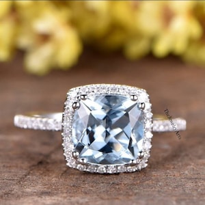 Engagement Aquamarine Ring, Sterling Silver, Lab Aquamarine Gifting Jewelry for Her, March Birthstone