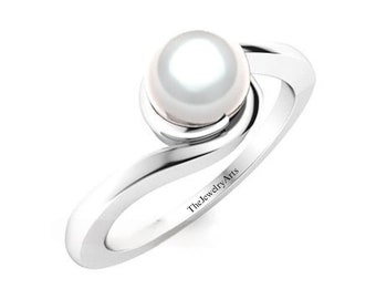 White Pearl Ring - Fresh Water Pearl 925 Sterling Silver Ring - Mother Pearl Ring- Handmade Ring - Pearl Engagement Wired Band Ring
