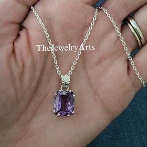 Cushion Cut Alexandrite Necklace For Women- Color Changing Gemstone Pendant- Alexandrite Pendant in 14K Gold Plated