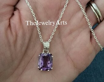 Collar de Alejandrita de corte cojín para mujer - Colgante de piedra preciosa que cambia de color - Colgante de Alejandrita en chapado en oro de 14K