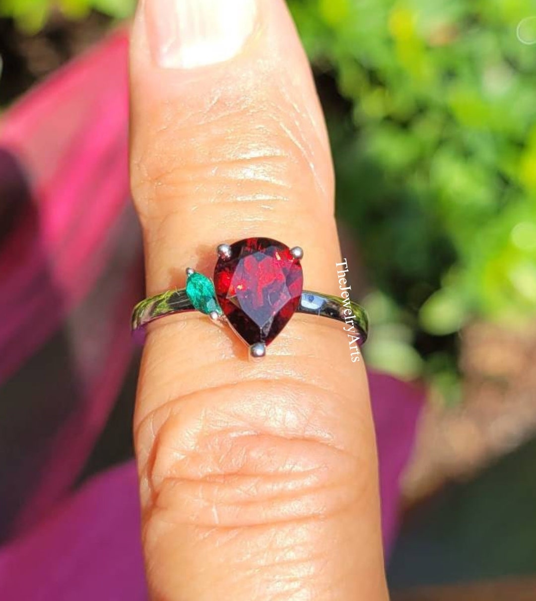 NOVICA Artisan Handmade Sterling Silver Garnet Cocktail Ring - 'Lotus Crown' Design From Bali