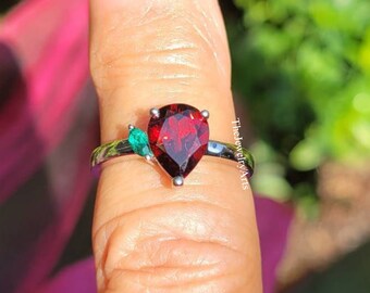 Natural Red Garnet Ring ,Garnet Wedding Ring, Natural Gemstone Ring, 925 Sterling Silver ,January Birthstone Ring