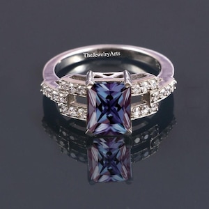 Emerald Cut, Lab Alexandrite, Promise Ring, June Birthstone, Solid Silver, Color Changing Ring, Alexandrite Jewelry