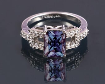 Emerald Cut, Lab Alexandrite, Promise Ring, June Birthstone, Solid Silver, Color Changing Ring, Alexandrite Jewelry