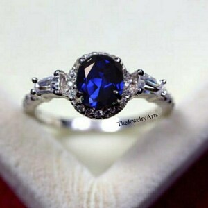 Sapphire Ring, Oval Cut, Blue Gemstone, 925 Sterling Silver, September Birthstone, Anniversary Ring, Art Deco Ring.