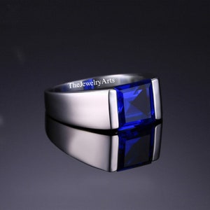 Sapphire Engagement Silver Ring ,Square Cut Blue Gemstone, Gift for Mom, September Birthstone
