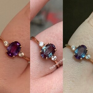 Vintage Alexandrite Ring, Simple Alexandrite Ring Halo Engagement Ring Sterling Silver June Birthstone Promise Ring